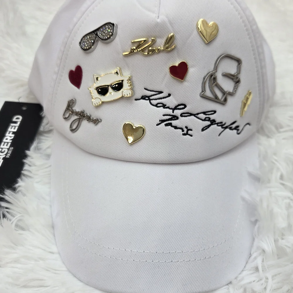 Karl Lagerfeld Paris White‎ Charm Logo Baseball Cap NWT